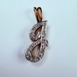 14K Solid Two Tone Gold Genuine Diamond Initial Letter "J" Custom VTG Pendant